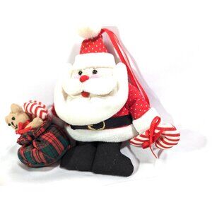 Vintage 1988 Santa Claus Hanging Ornament Candy Cane Sack of Gifts Felt 6-inch